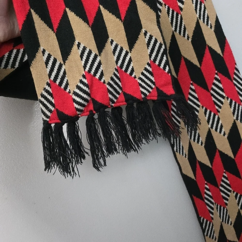 Vera Bradley Knit Jacquard Scarf Red Black Sofia Chevron Fringed Boho